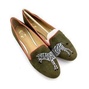 C. Wonder Novelty Zebra Suede Flats Olive Green Sz 7